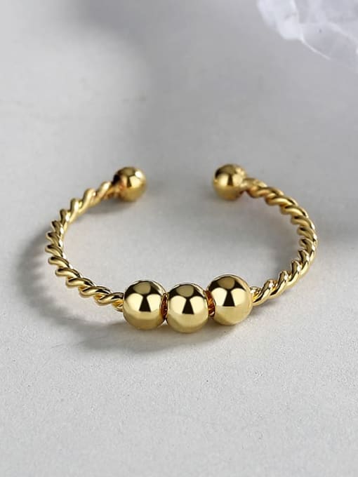 Gold Color , Open Size Brass Geometric Three Bead Ring