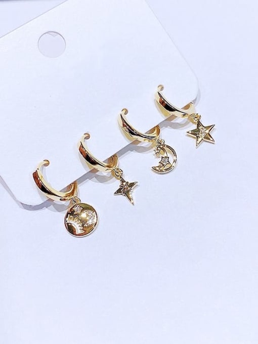 Ming Brass Asymmetrical Star Moon Hip Hop Huggie Earring 2