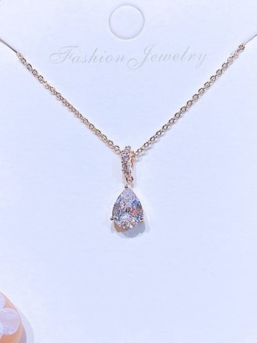 Rose gold plating Brass Cubic Zirconia Water Drop  Minimalist Necklace