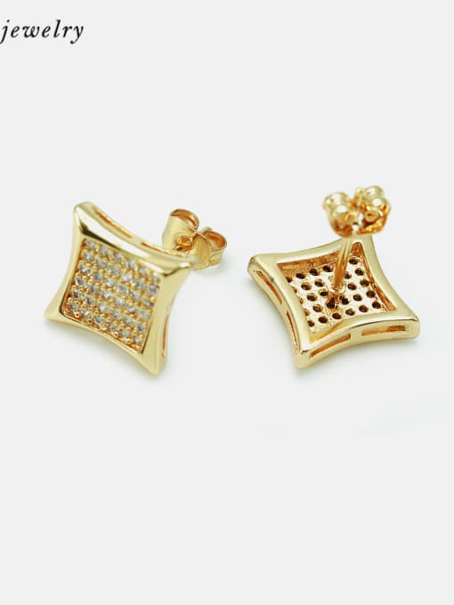 XYZ Brass Cubic Zirconia Square Minimalist Stud Earring 3