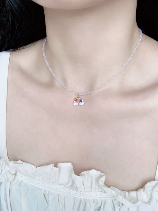 Scarlet White N-DIY-011 Gemstone Crystal  Chain Rainbow Pendant Minimalist handmade Beaded Necklace 1
