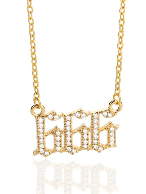 Gold Color , 666 Brass White Number Classic 111-999 Necklace