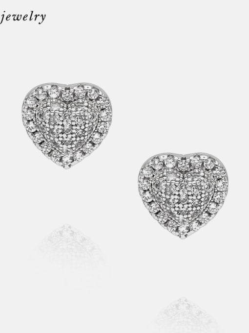 Platinum white zirconium Brass Cubic Zirconia Heart Cute Stud Earring