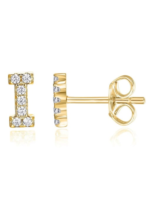 Single , Letter I Brass Cubic Zirconia White Minimalist Stud Single Earring with 26 letters