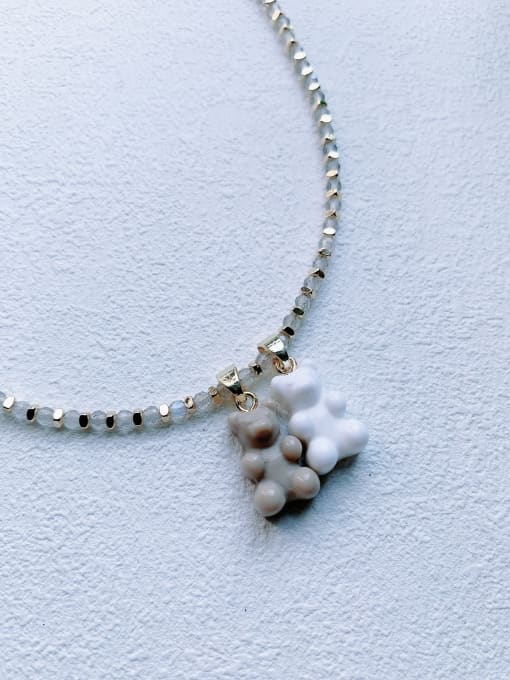 Scarlet White EAR-001 Natural Stone Chain Bear Pendant Cute Handmade Beaded Necklace 0