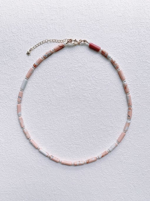 pink N-STPE-0004 Natural  Gemstone Crystal Beads Chain Handmade Beaded Necklace