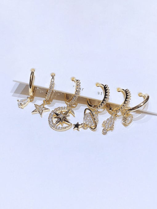 Gold Brass Cubic Zirconia Star Cute Huggie Earring Set