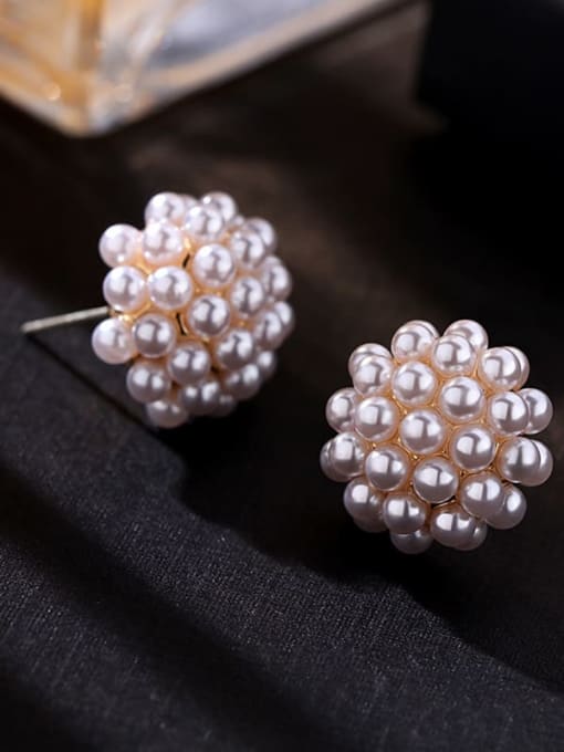 LM Brass Stud Pearl Earring with 925 Silver Needle 2