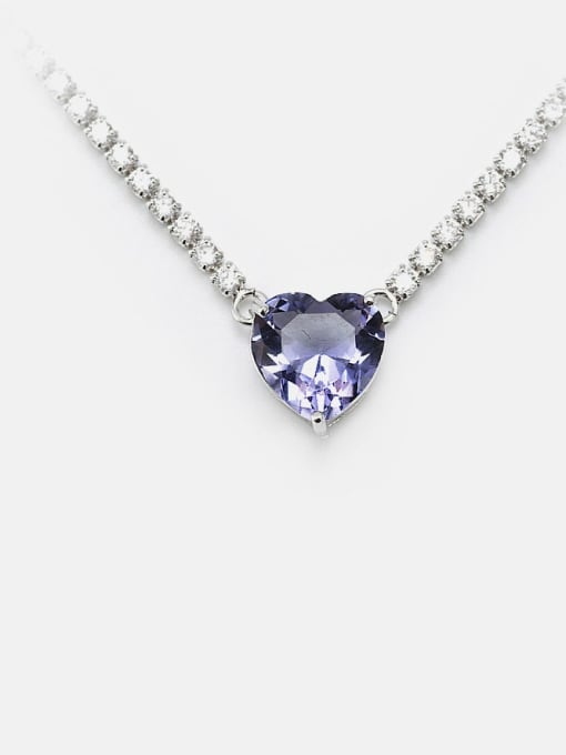 Platinum purple Brass Cubic Zirconia Heart Dainty Necklace