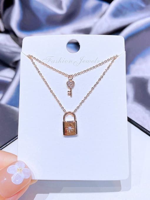 Rose gold plating Brass Cubic Zirconia Geometric Luxury  Double Layer Necklace