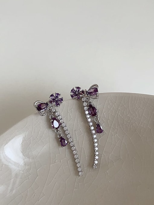LM Alloy Cubic Zirconia Purple Bowknot Dainty Stud Earring 0