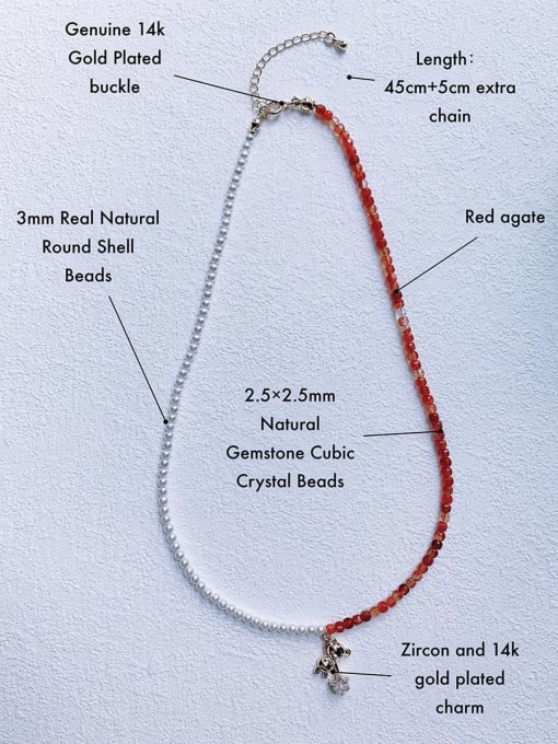 white+red N-MIX-0013 Natural Gemstone Crystal Asymmetrical  Chain  Handmade Beaded Necklace