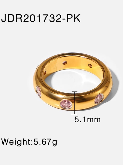 Pink Stone Titanium Steel Cubic Zirconia Dainty Band Ring