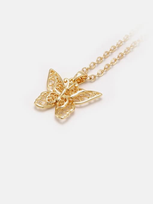 Gold Brass Cubic Zirconia Butterfly Minimalist Necklace