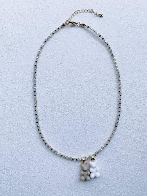 Scarlet White EAR-001 Natural Stone Chain Bear Pendant Cute Handmade Beaded Necklace 2