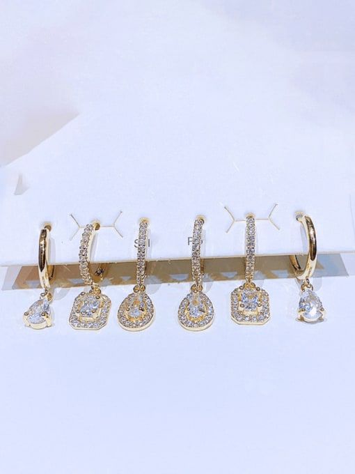 Ming Brass Cubic Zirconia Geometric Minimalist Huggie Earring Set 1