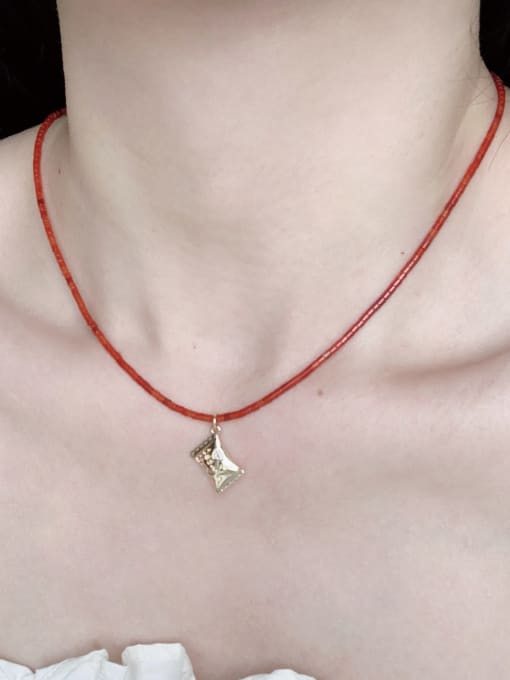 Scarlet White N-DIY-008 Brass Red Garnet Chain Geometric Pendant Bohemia Handmade Beaded Necklace 1