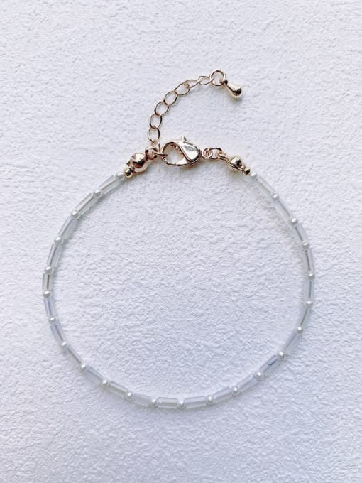 white Natural  Gemstone Crystal Beads Chain Handmade Beaded Bracelet