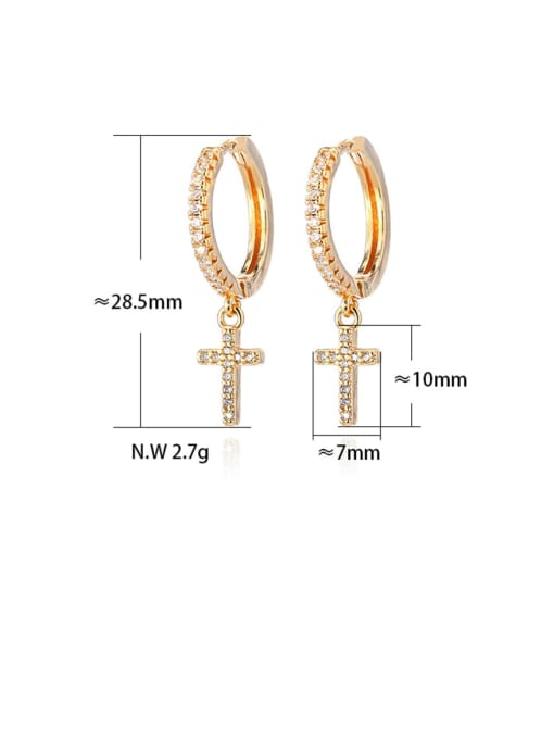 XYZ Brass Cubic Zirconia Cross Ethnic Huggie Earring 4