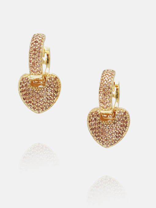 Gold zircon Brass Cubic Zirconia Heart Cute Drop Earring