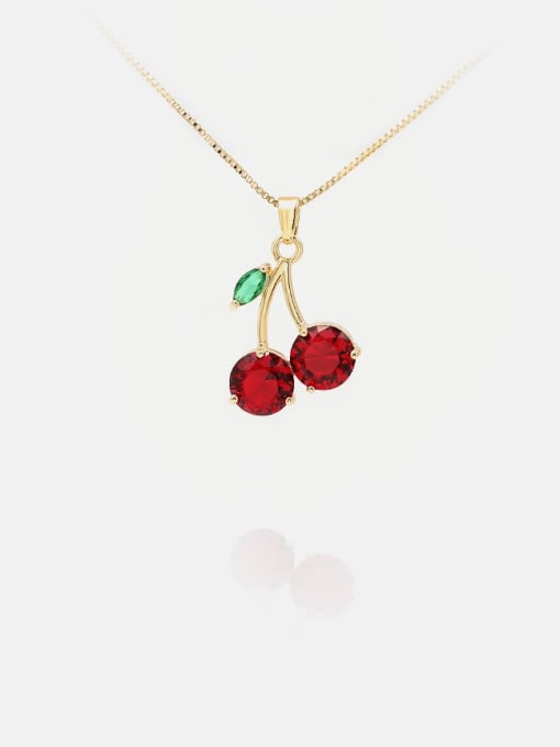 Gold red glass Brass Rhinestone Friut Cute Necklace