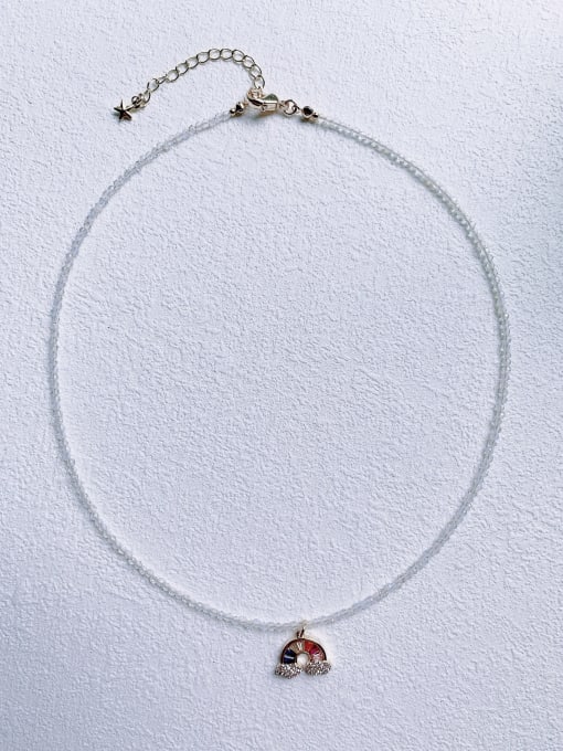 Scarlet White N-DIY-011 Gemstone Crystal  Chain Rainbow Pendant Minimalist handmade Beaded Necklace 2