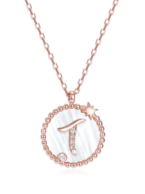 T 925 Sterling Silver Cubic Zirconia Minimalist Letter  Pendant Necklace