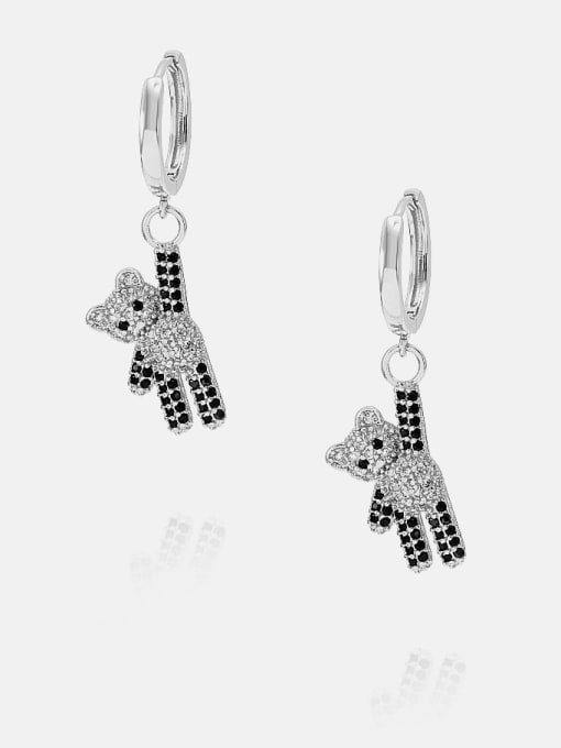 Platinum black and white zirconium Brass Cubic Zirconia Bear Cute Huggie Earring