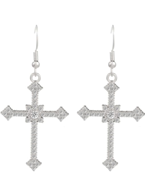 LM Zinc Alloy Cubic Zirconia White Cross Drop Earring 0