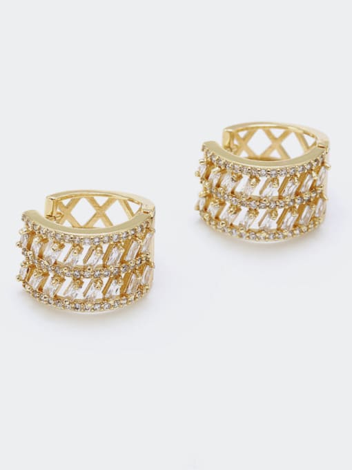 gold Brass Cubic Zirconia Geometric Ethnic Huggie Earring