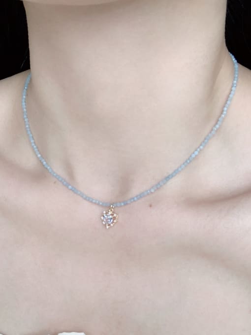 Aquamarine Beaded chain+white N-DIY-012 Aquamarine Chain Heart Pendant Minimalist Handmade Beaded Necklace