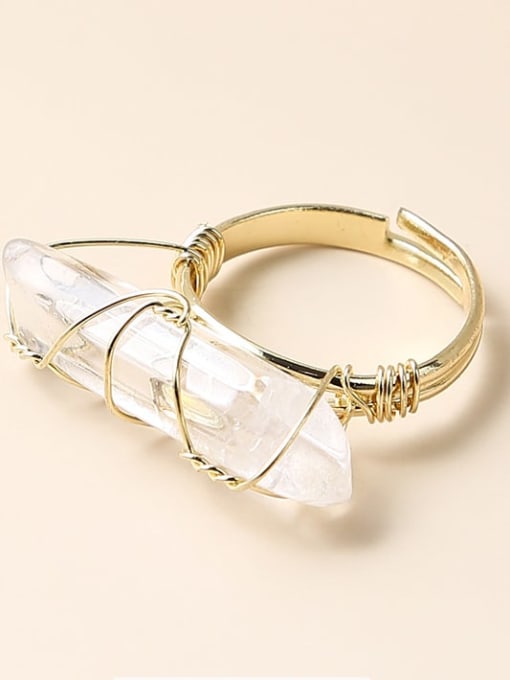 Natural White Crystal Brass Crystal Geometric Minimalist Band Ring