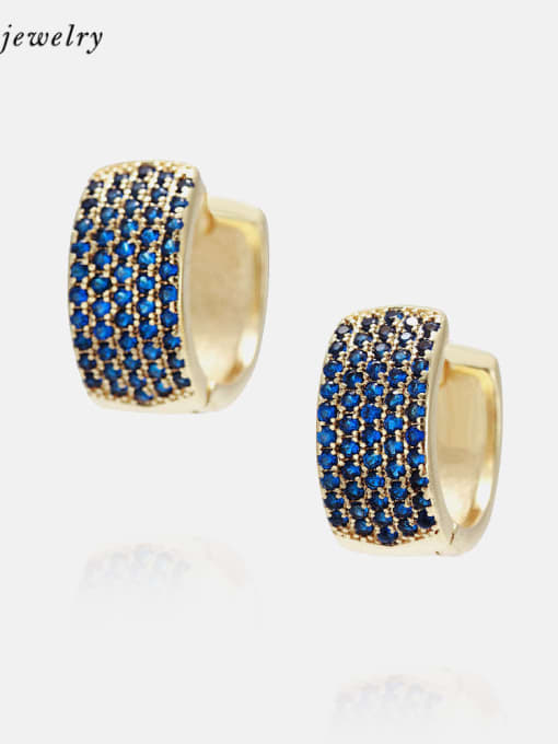 Gold Blue zirconium Brass Cubic Zirconia Geometric Hip Hop Huggie Earring