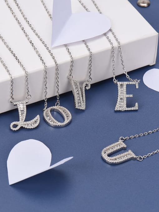LM 925 sterling silver cubic zirconia white letter dainty initials necklace 1