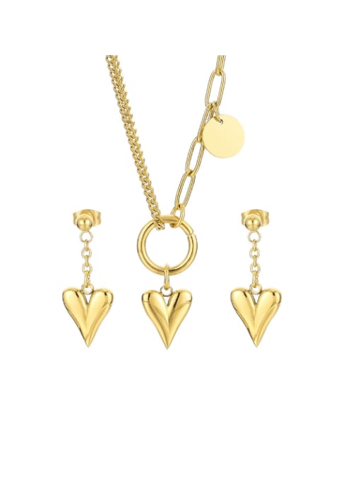 LM Stainless steel Minimalist Heart Earring and Necklace Set