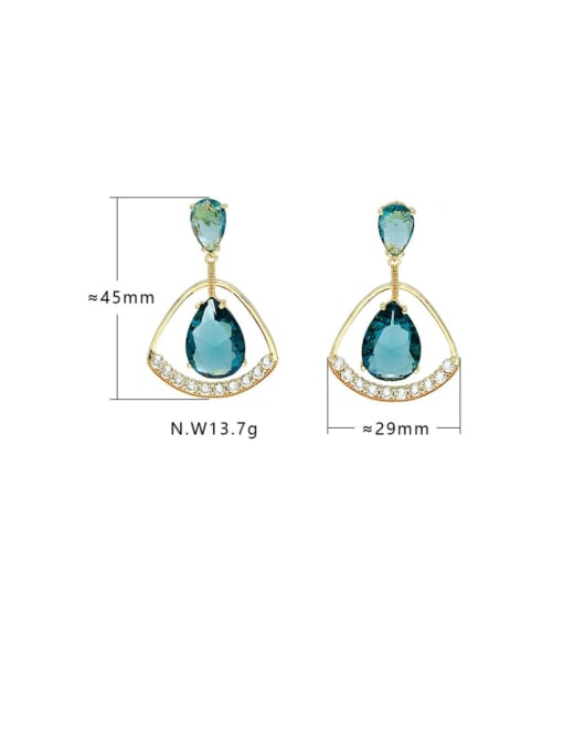 XYZ Brass Glass Stone Geometric Minimalist Drop Earring 2