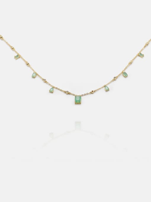 XYZ Brass Glass Stone Geometric Minimalist Necklace