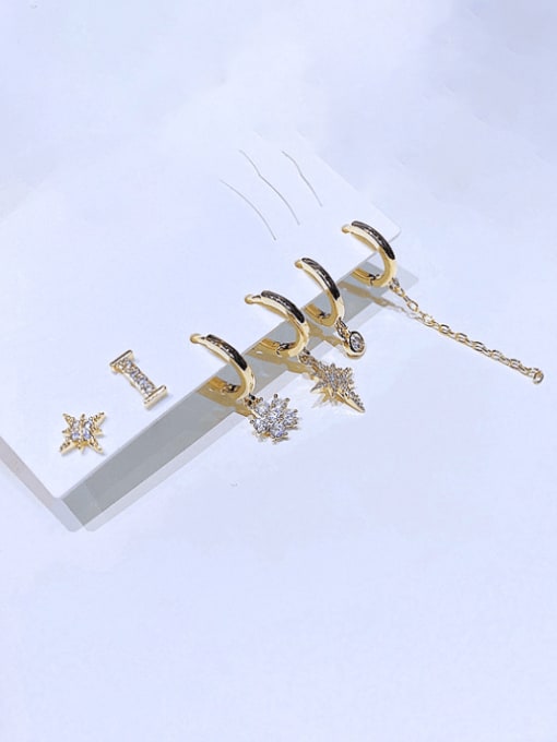 Ming Brass Cubic Zirconia Letter Trend Huggie Earring Set 2