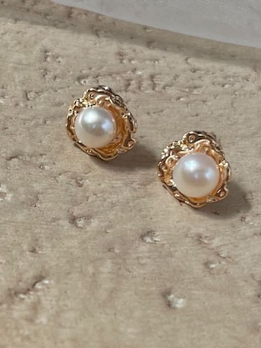 Gold earrings Alloy Freshwater Pearl Flower Dainty Stud Earring