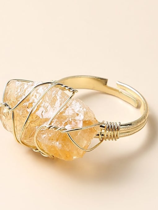 Natural Huang Shuijing Brass Crystal Geometric Minimalist Band Ring