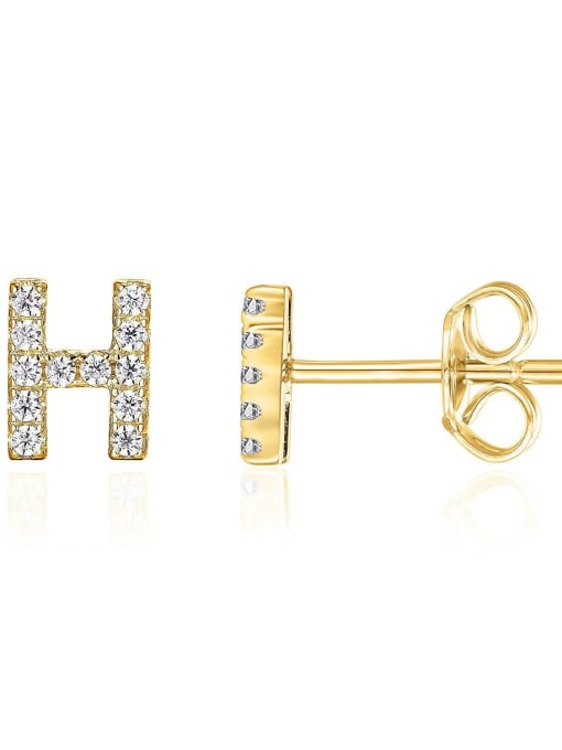 Single , Letter H Brass Cubic Zirconia White Minimalist Stud Single Earring with 26 letters