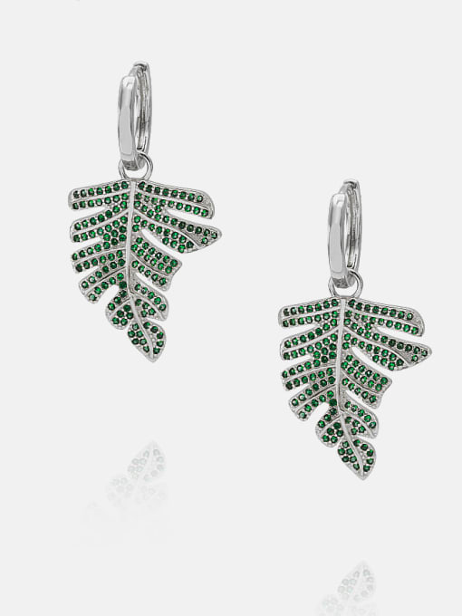 Platinum green zirconium Brass Cubic Zirconia Leaf Ethnic Drop Earring
