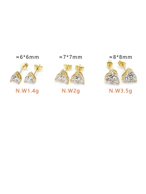 XYZ Brass Cubic Zirconia Heart Minimalist Stud Earring 2