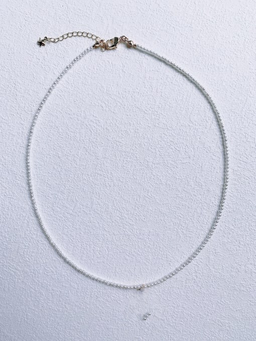 3mm Shell Pearl Chain+no pendant N-DIY-009 Brass Imitation Pearl White Cross Bohemia  handmade Beaded Necklace