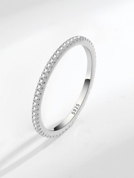 White Gold color 925 Sterling Silver Cubic Zirconia Geometric Band Ring