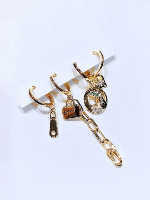 Ming Brass Cubic Zirconia Geometric Vintage Huggie Earring 1