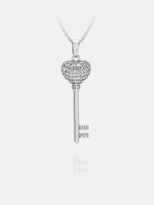 Platinum white zirconium Brass Cubic Zirconia Key Vintage Necklace