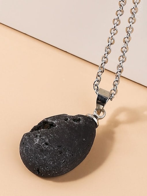 plated Black Black Stone + Water Drop Artisan Necklace