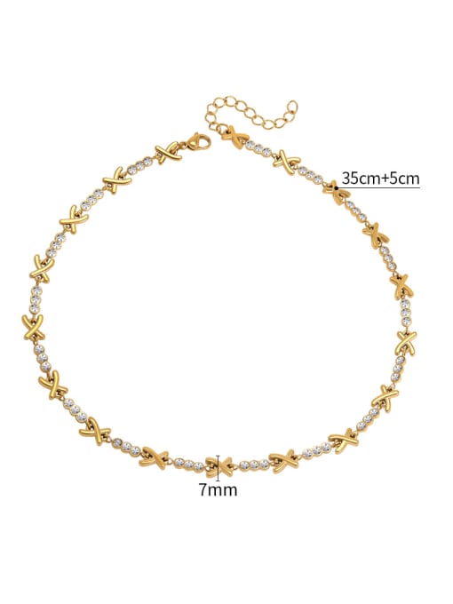 gold Color Stainless steel Cubic Zirconia White Choker Necklace