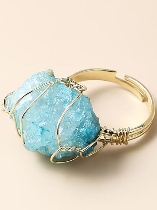 Electroplated blue crystal raw stone Brass Crystal Geometric Minimalist Band Ring
